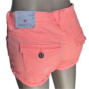 Vanity ladies pink button fly curvy jean shorts size 26 NEW